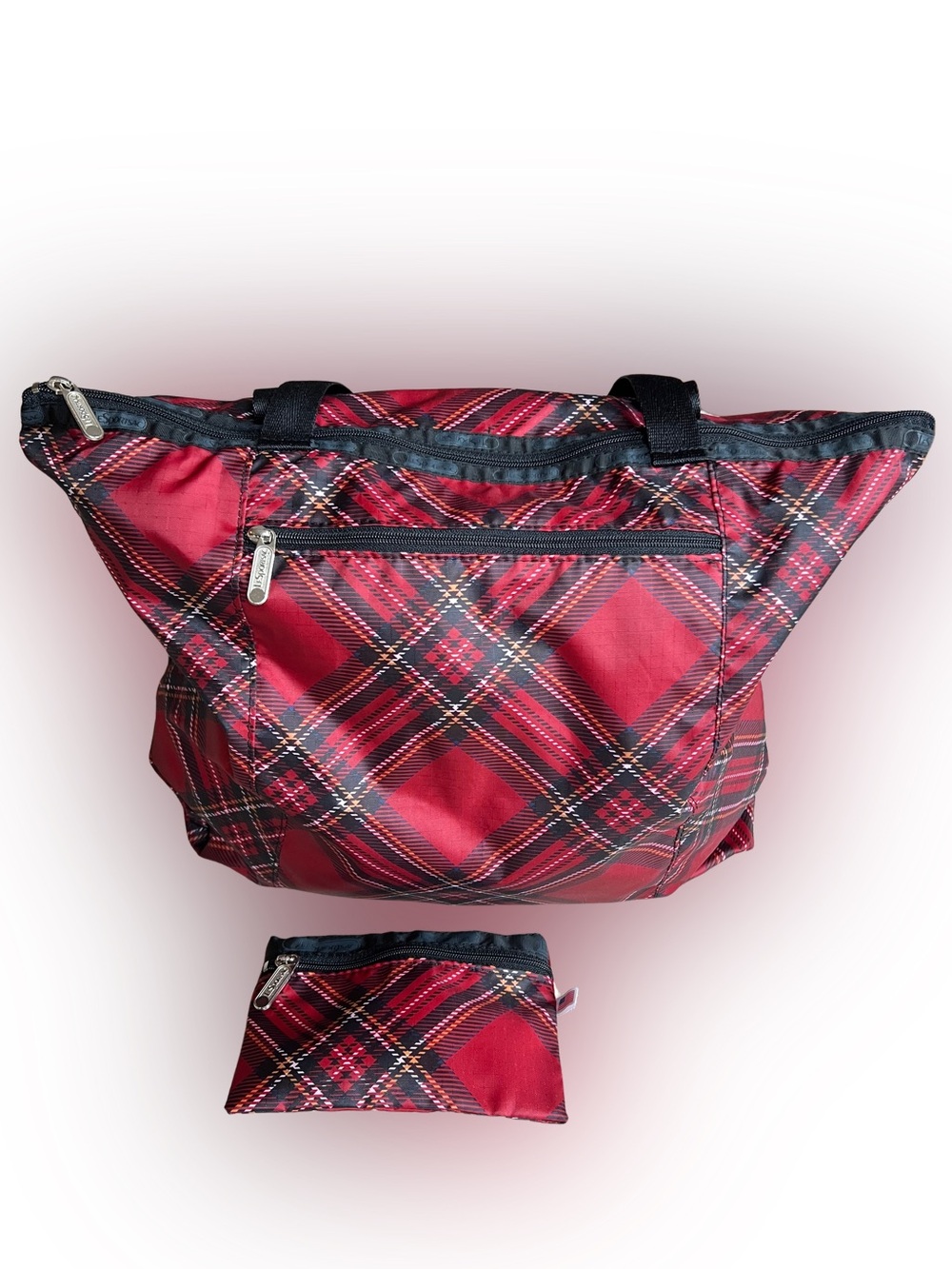 LeSportSac Red Plaid Tote Bag with Matching Pouch - Women's Carryall - So cute!😍